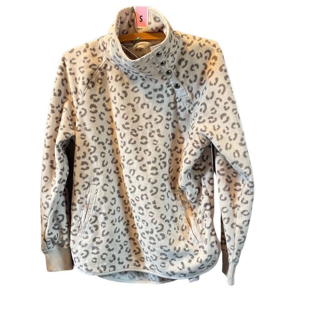 NWT Green Tea size S Khaki Leopard fleece pullover.